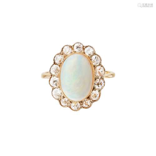 An opal and diamond set cluster ring