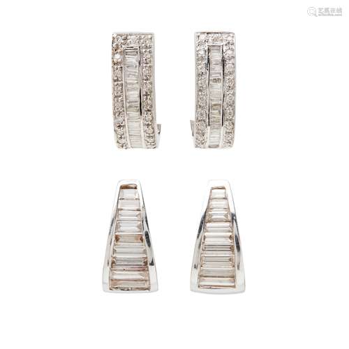 Two pairs of diamond set earrings