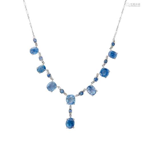 A sapphire and diamond set necklace