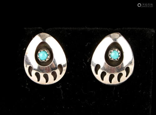 NATIVE AM. BEAR PAW TURQUOISE STERLIN…