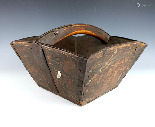 CHINESE WOODEN & METAL RICE BASKET