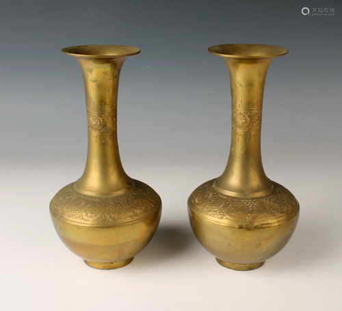 PAIR INCISED INDIAN BRASS VASES