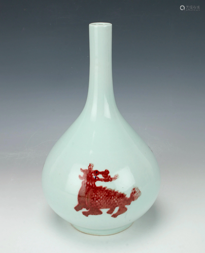 RED & CELADON BEAST VASE