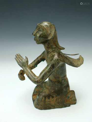 BRONZE ARCHAIC FORM WINGED FIGURE