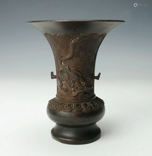 SMALL BRONZE FLUTED RIM VASE