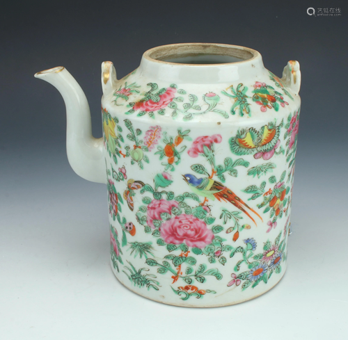 FLORAL PORCELAIN BIRD & FLOWER TEAPOT