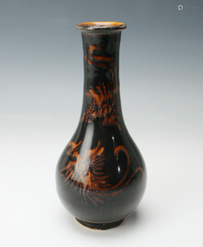 SMALL BLACK PORCELAIN PHOENIX VASE