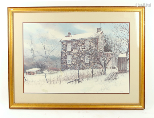 FRAMED SNOWY BARN FARM PRINT P. SCU…