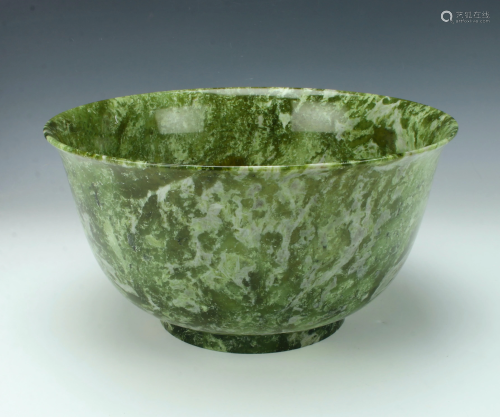 LARGE SPINACH GREEN HARD STONE BOWL