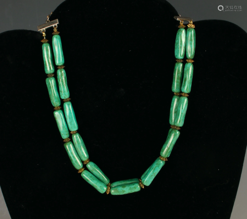 VINTAGE GREEN GLASS BEAD NECKLACE …