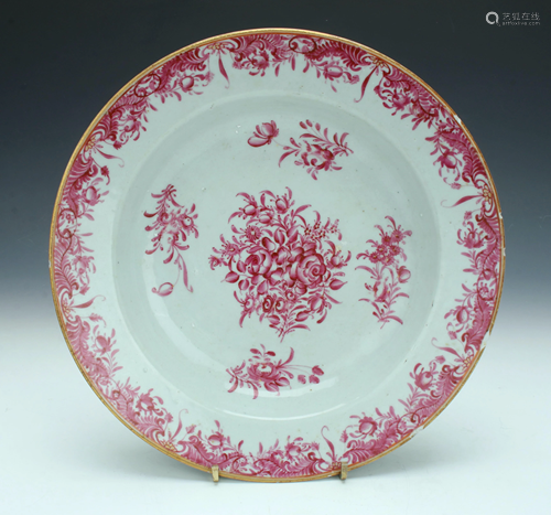 18C. FUCHSIA ON CELADON ROSE PLATE