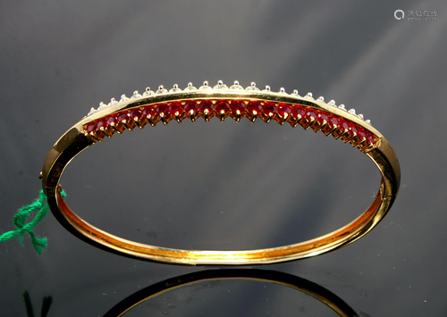 14K RUBY & DIAMOND YG HINGED B…