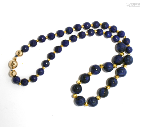 GRADUATED LAPIS BEAD NECKLACE