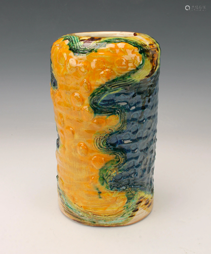 SIGNED ART POTTERY CYLINDRICAL VASE