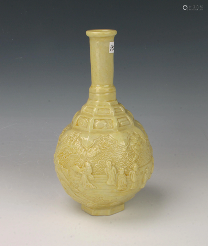 CARVED PALE YELLOW BOTTLE NECK VA…