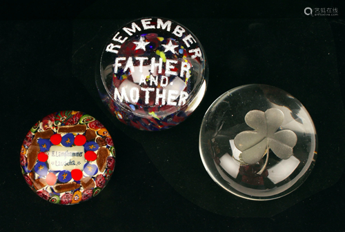 3 DECORATIVE GLASS PAPERWEIGHTS