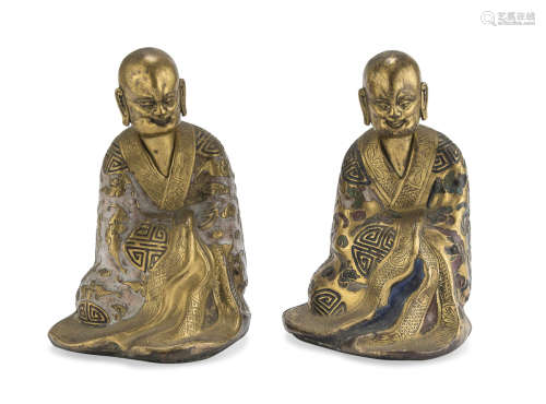 A PAIR OF CHINESE POLYCHROME ENAMELED BRONZE SCULPTURES EARLY 20TH CENTURY.