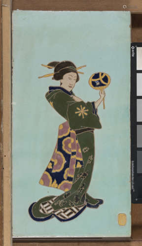 FIVE JAPANESE POLYCHROME ENAMELED CERAMIC TILES 20TH CENTURY