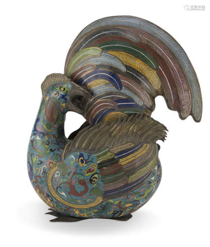 A CHINESE CLOISONNÉ SCULPTURE REPRESENTING A ROASTER FIRST HALF OF THE 20TH CENTURY.