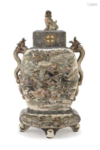 A BIG JAPANESE POLYCHROME AND GOLD ENAMELED CERAMIC CENSER LATE 19TH - EARLY 20TH CENTURY