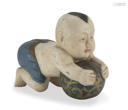 A CHINESE POLYCHROME PAINTED WOOD HEADREST 20TH CENTURY.