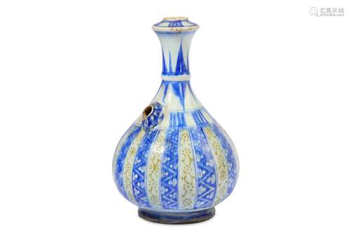* A SAFAVID RED, BLUE AND WHITE POTTERY QALYAN BOTTLE