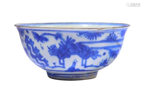 * A BLUE AND WHITE POTTERY BOWL