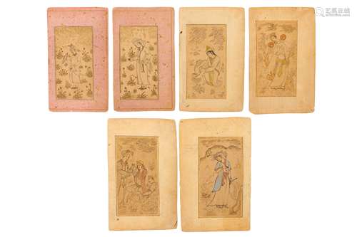 * SIX SAFAVID-REVIVAL TINTED DRAWINGS