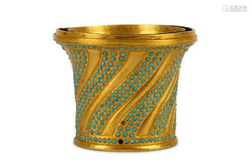 * A TURQUOISE-SET GILT-COPPER QALYAN CUP