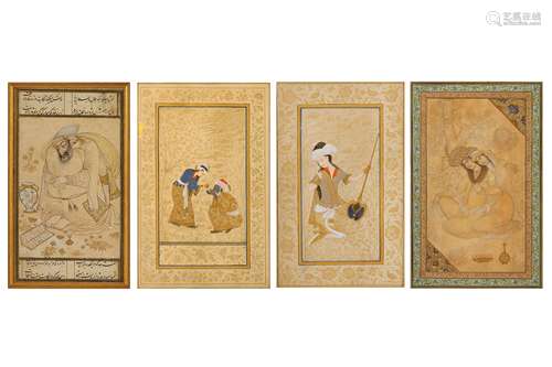 * FOUR ARCHAISTIC SAFAVID-REVIVAL TINTED DRAWINGS