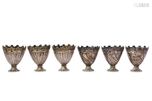 * A SET OF SIX WHITE METAL CUP HOLDERS (ZARF)