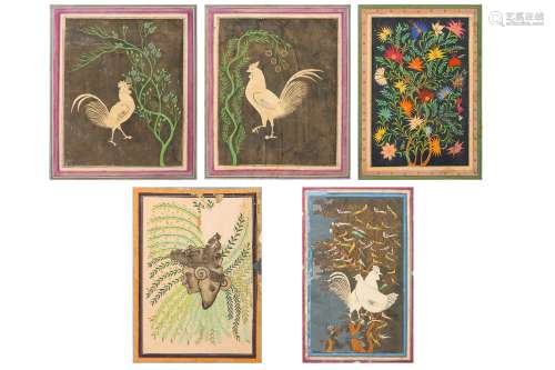 * A COLLECTION OF FIVE DÉCOUPAGE LOOSE FOLIOS DEPICTING ANIMALS AND FOLIAGE