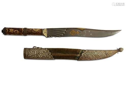 * AN OTTOMAN STEEL DAGGER WITH GOLD-INLAID AGATE HILT