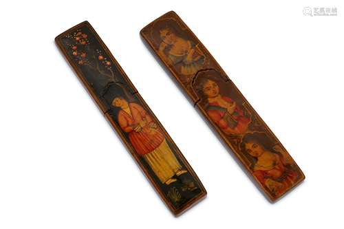 * TWO QAJAR LACQUERED PAPIER-MÂCHÉ WAFER SEAL HOLDERS