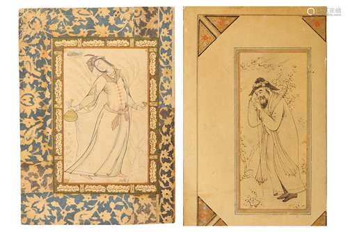 * TWO SAFAVID-REVIVAL TINTED DRAWINGS