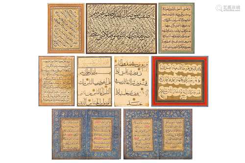 * A GROUP OF EIGHT NASKH CALLIGRAPHIC LOOSE FOLIOS