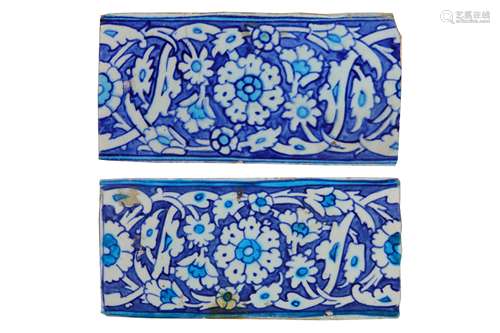 * TWO BLUE AND WHITE IZNIK POTTERY FRIEZE TILES