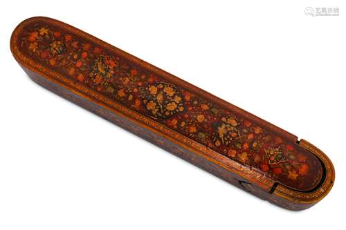 * A LACQUERED PAPIER-MÂCHÉ PEN CASE (QALAMDAN) WITH GOL-O-BOLBOL MOTIF