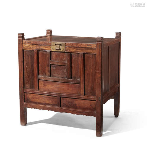 A huanghuali and mixed wood rice chest 18th century