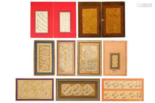 * A GROUP OF NINE CALLIGRAPHIC COMPOSITIONS IN PERSIAN SHIKASTEH NASTA’LIQ SCRIPT