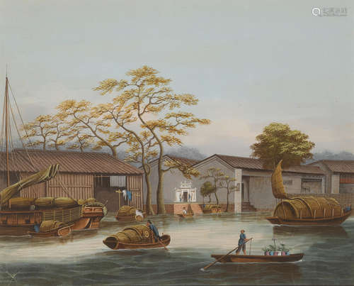 Studio of Tingqua (1809-1870) Two River Scenes with Tradesmen at work, circa 1847