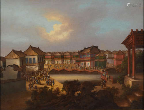 Anonymous, Canton School Chinese City with Street Entertainments, circa 1840