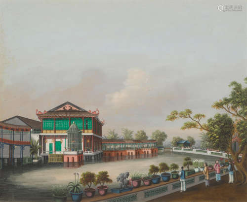 Attr. Tingqua (Guan Lianchang, 1809-1870) Poontinqua Gardens, circa 1847