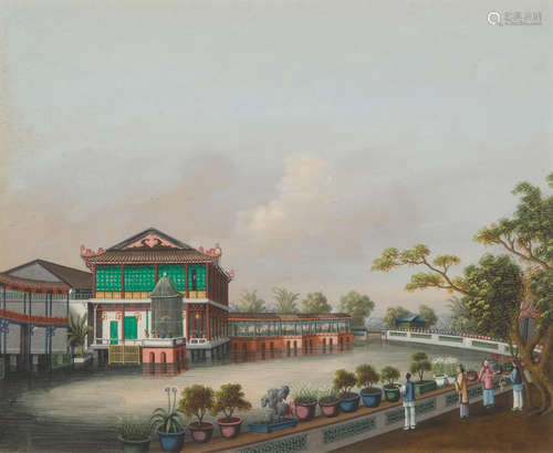 Attr. Tingqua (Guan Lianchang, 1809-1870) Poontinqua Gardens, circa 1847