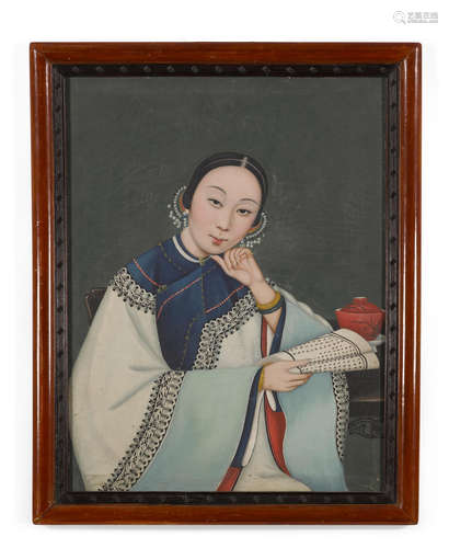 Anonymous, Canton School Portrait of a Woman Reading, circa 1830