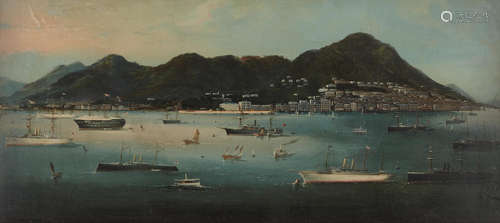 Attributed to Yo Shen (active circa 19th century) Hong Kong Harbor, circa 1895