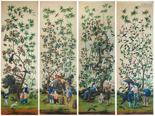 Four Chinese Wallpaper Panels 19th century