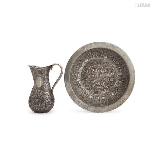 A large Chinese export silver pitcher and basin Mark of Gem Wo, Canton, mid 19th century