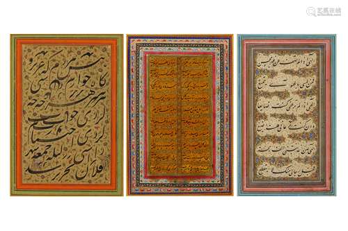 * THREE FRAMED NASTA’LIQ CALLIGRAPHIC PANELS