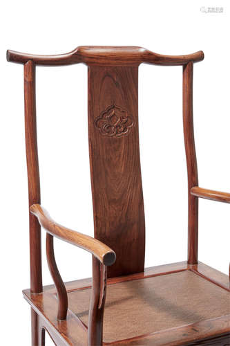 A HUANGHUALI YOKEBACK ARMCHAIR, SICHUTOU GUANMAOYI 17th century with early 20th century modifications